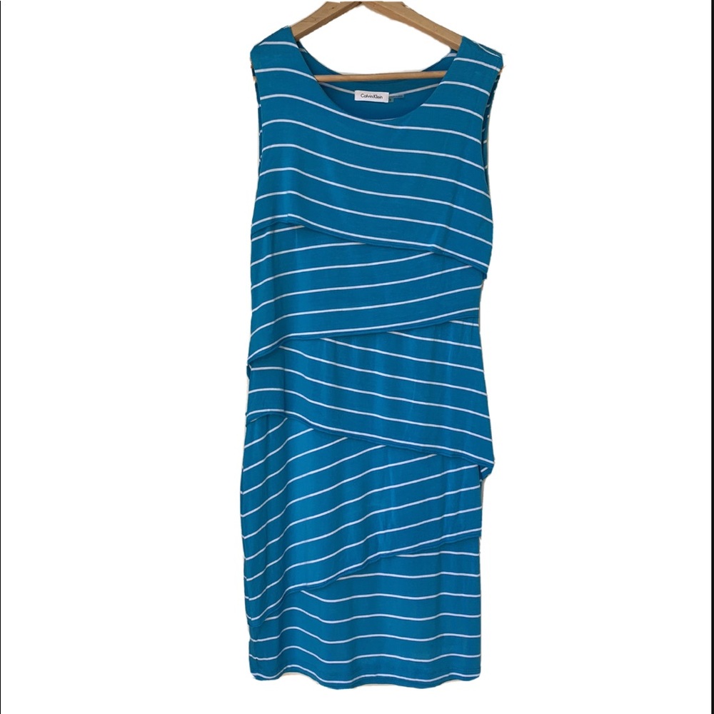 Calvin Klein Sleeveless Dress Blue/white Size 8